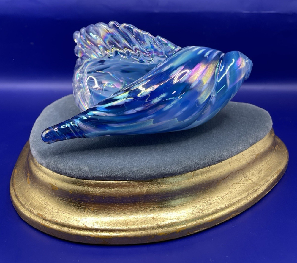 Iridescent Kevin Fulton Studio Art Glass Sea Shell Ocean Blue color-Signed